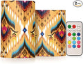 YETTASBIN Aztec Navajo Flameless Candles with Remote Control and Timer, Adjustable Brightness Long Lasting Battery Operated LED Pillar Candles for Indoor Outdoor Party Holiday Home Decor, 2 Pack