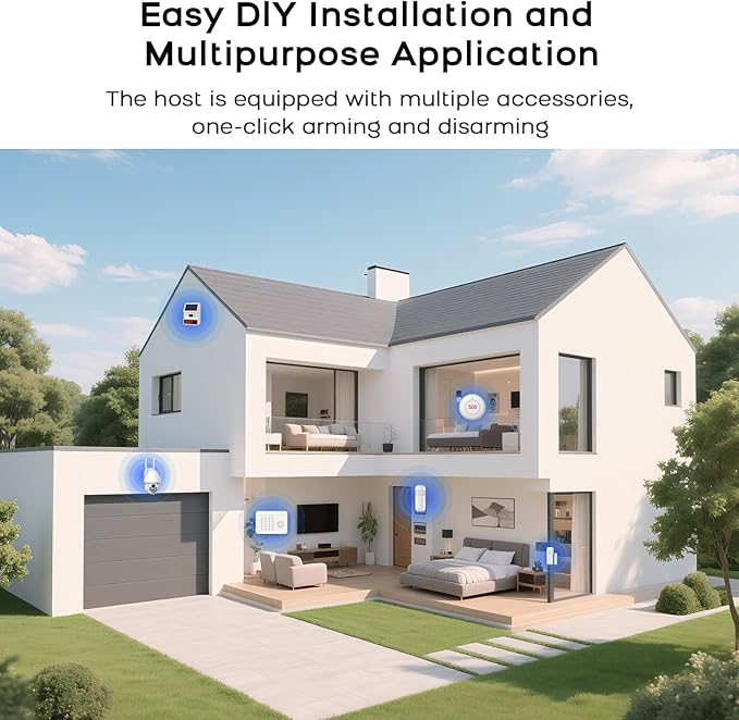 LWOHSI Home Security Systems,Wireless DIY Burglar Alarm Kits,Smart Home Alarm System with Window/Door Sensor,PIR Motion Detector,Voice Control with Alexa and Google,4G SMS/Tuya App Alerts (A02F-US-C)