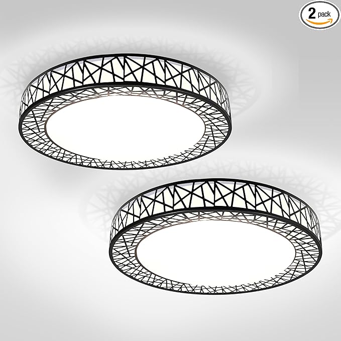 ASD 18 Inch LED Flush Mount Ceiling Light Fixture for Bedroom, 35W 1992LM 5CCT 2700K-5000K, Triac Dimmable Lights, Dining, Living Room, Kitchen Lamps, Modern Home Lighting Fixtures, Black, ETL, 2 Pack