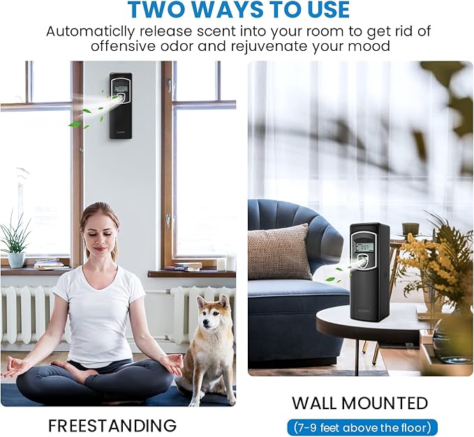 SVAVO Automatic LCD Fragrance Dispenser - Wall Mount/Free Standing ABS Auto Air Freshener Dispenser Programmable Aerosol Spray Perfume Dispenser (Black, LCD)