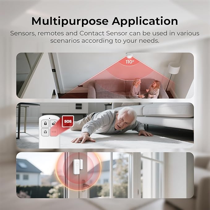 Wireless Home Security System WiFi/4G Home Alarm System with Phone APP Alert | Voice Control | No Subscription Fees | 24/7 Monitoring | Alexa Compatible