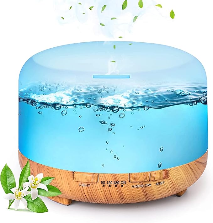 Ultrasonic Essential Oil Diffuser: 500ml Aromatherapy Humidifier Remote Control Large Room - Fragrance Water Vaporizer Aroma Scent Air Mister with Light & Timer Bedroom Office, Black