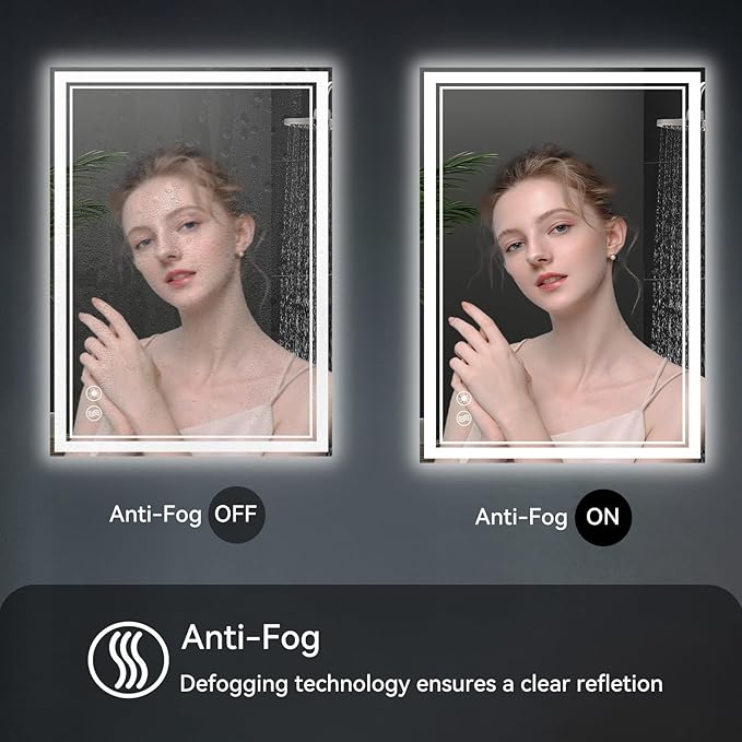 24“ x 32” LED Mirror for Bathroom LED Bathroom Mirror Anti-Fog Dimmable 3 Colors Bathroom Mirror with Lights Smart Mirror Memory Wall Mounted Front and Backlit Horizontal/Vertical