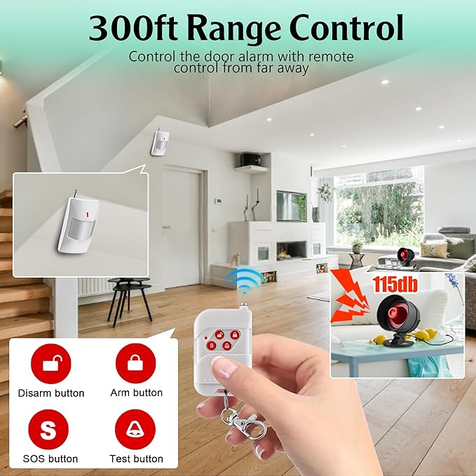 KERUI Standalone Home Office Shop Security Alarm System Kit,Wireless Loud Indoor/Outdoor Weatherproof Siren Horn with Remote Control and Door Contact Sensor,Motion Sensor,Up to 115db,NO WiFi/GSM/APP