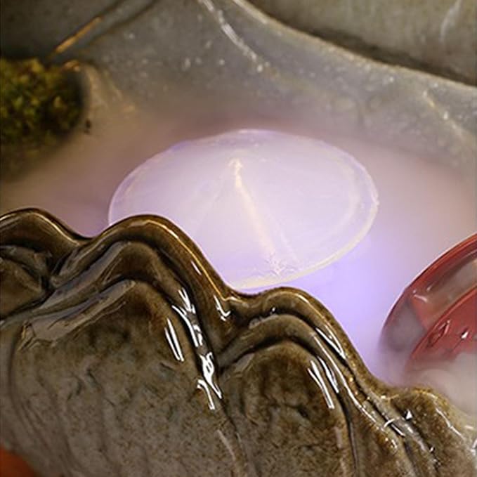 LED Halo Reflux I, Ceramic Zen Ornament with Rain Curtain Flowing Water Waterfall I Sitting, Suitable for Home Office Yoga Meditation Use