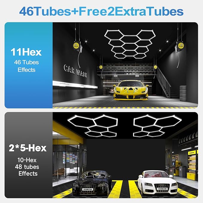 Hexagon Garage Light: Upgraded 10-100% Dimmable LED Garage Hexagon Lights, 48 Packs LED Light, 52800LM Super Bright Hexagon Lights for Garage Gym Basement Hair Salon