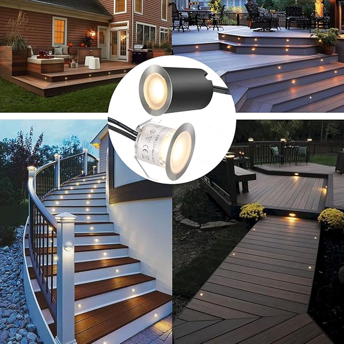 Recessed LED Deck Light Kits with Protecting Shell φ32mm,SMY In Ground Outdoor LED Landscape Lighting IP67 Waterproof,12V Low Voltage for Garden,Yard Steps,Stair,Patio,Floor,Kitchen Decoration