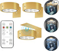 3Pcs Battery Operated Picture Light, Magnetic Led Painting Light with Remote Dimmable and Timer, 3 Lighting Modes Art Display Light for Picture Frame Paintings, Wireless Wall Decor Puck Lights, Gold