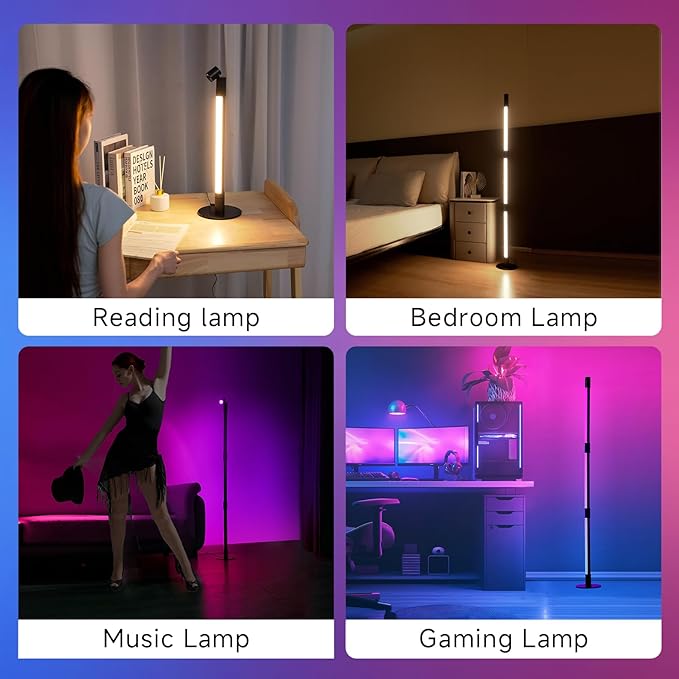 RGB+IC Floor Lamp, Smart LED Corner Lamp with Music Sync and 16 Million DIY Colors, App & Remote Control, 360° Rotating Standing Floor Lamp with Spotlight for Bedroom Living Room