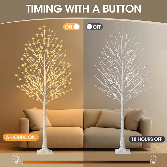 6FT Lighted Birch Tree with 144 LED Lights, Artificial Light Up Tree, Decorative Light Trees for Indoor Home Decor, Wedding Party, Christmas Holiday Floor Lamp