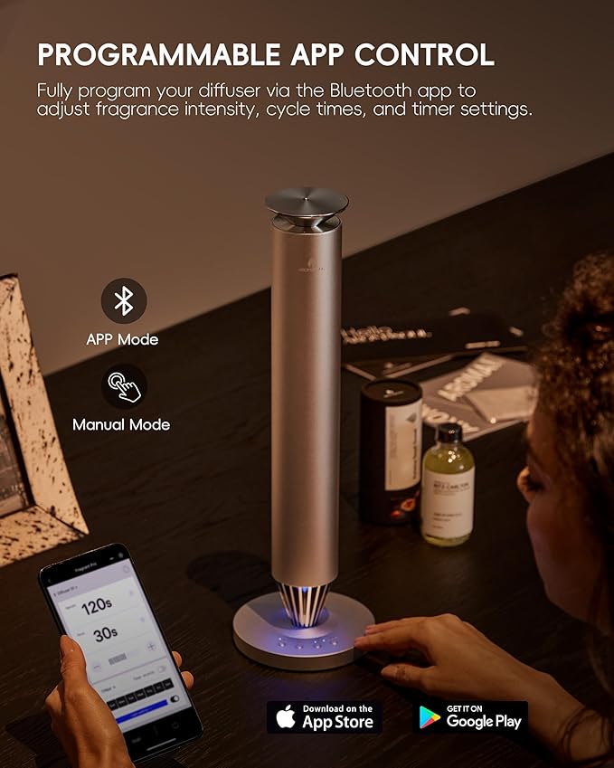 Wireless Rechargeable Hotel Scent Diffuser Starter Kit - 1500 Sq Ft Coverage, Alloy Atomization System,Mood Light,Waterless Oil Diffuser, Including 120ml Essential Oil, for Home,Large Room,Spa,Silver