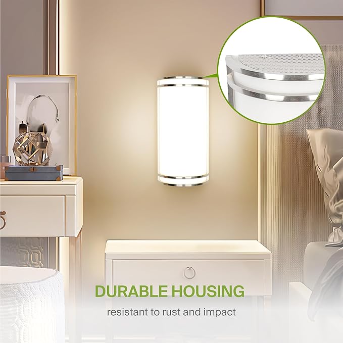 ASD LED Indoor Wall Mount Light Fixture - 14 Inch 20W Modern Interior Nickel Dimmable Wall Sconce Light - ETL 3000K 4000K 5000K Adjustable - Hallway, Bedroom LED Wall Lights, 2 Pack
