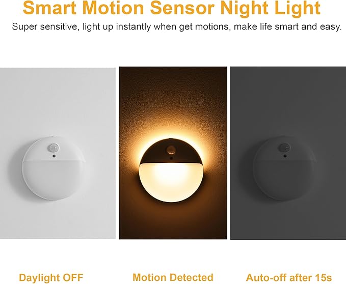 2 Pack Toliet Lights, 2.6" Small Motion Sensor Battery Night Light, Dimmable LED Nightlight, 3 Light Modes, Stick on Lights for Bathroom, Travel, Stairs, Cabinet, Bedroom, Kids, Warm Yellow