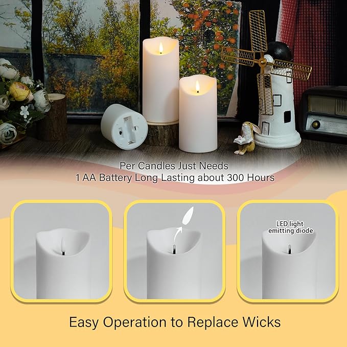 Flameless Candles with Remote, Battery Operated Flickering Flameless Candles, LED Candles with Timer 2/4/6/8H, with Realistic LED Candles Set of 9 (D3 x H 3" 4" 5" 6" 7") (White)