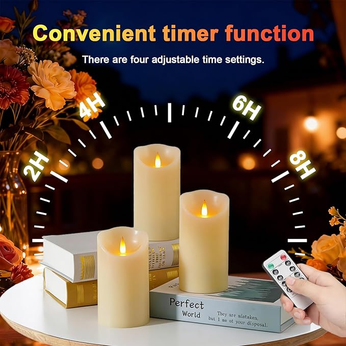 Rechargeable Flameless Candle, Realistic 3D Flickering Warm Flame, LED Candle with Remote Control & Timer for Holiday, Wedding, Patio and Home Decoration