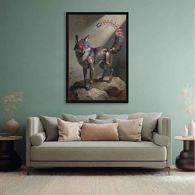 Framed Steampunk Fantasy Wall Art for Modern Living Room TV Wall Futuristic Industrial Style Decor Statement Artwork 20x30in