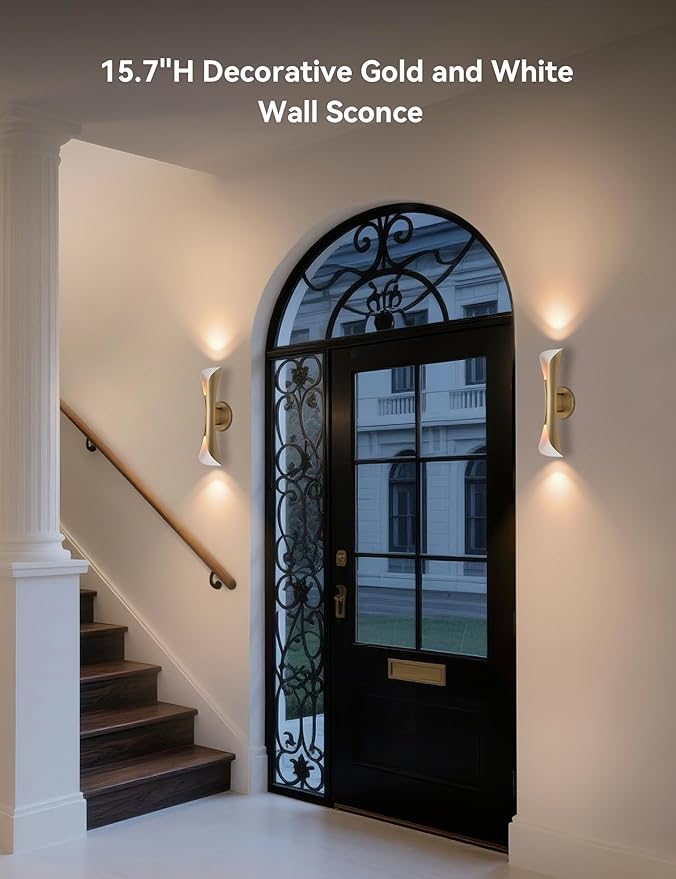Tubicen Wall Sconce Gold Mid Century Modern Movie Theater Sconces Wall Lighting Up Down Hardwired Indoor Dimmable Wall Lights for Living Room Bedroom Hallway Stairway 15.7" H