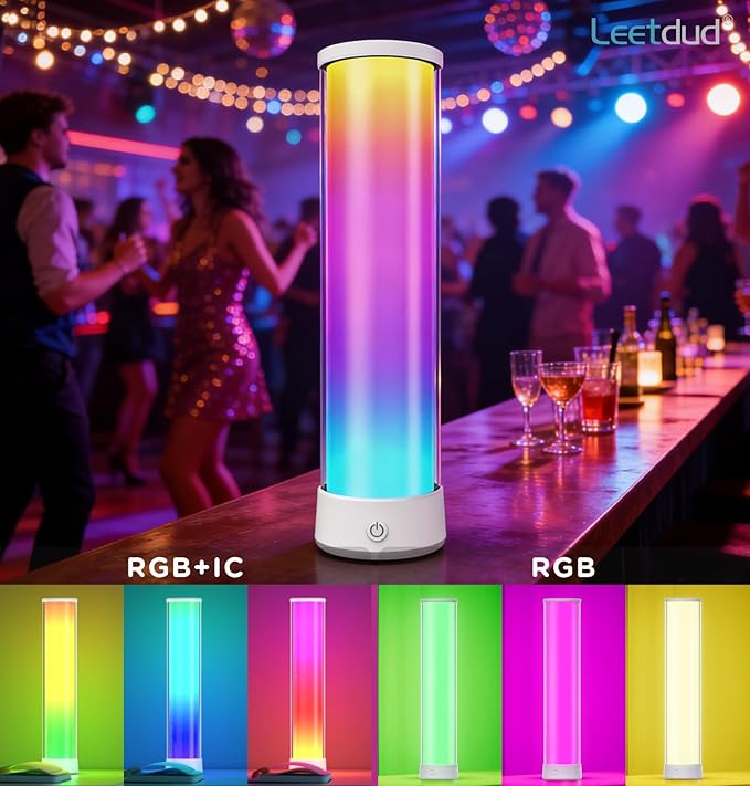 Cordless Table Lamp, RGB 16 Million Colors Rechargeable 1500LM Dimmable APP & Remote Control, Dynamic Sync, Timer & Scene Modes, Portable Ambient LED Light for Outdoor, Gaming Room, White