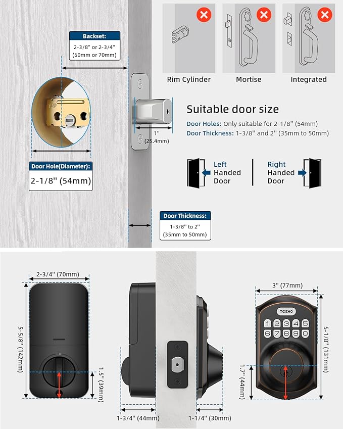 TEEHO TE001 Keyless Entry Door Lock with Keypad - Smart Deadbolt Lock for Front Door with 2 Keys - Auto Lock - Easy Installation - Oil-Rubbed Bronze