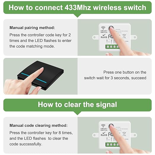 RGBZONE Wireless Light Switch and Receiver Kit, 100FT RF Range Remote Control, No Rewiring, AC85-240V Quick Create or Relocate On/Off Switches for Lamps (Black)