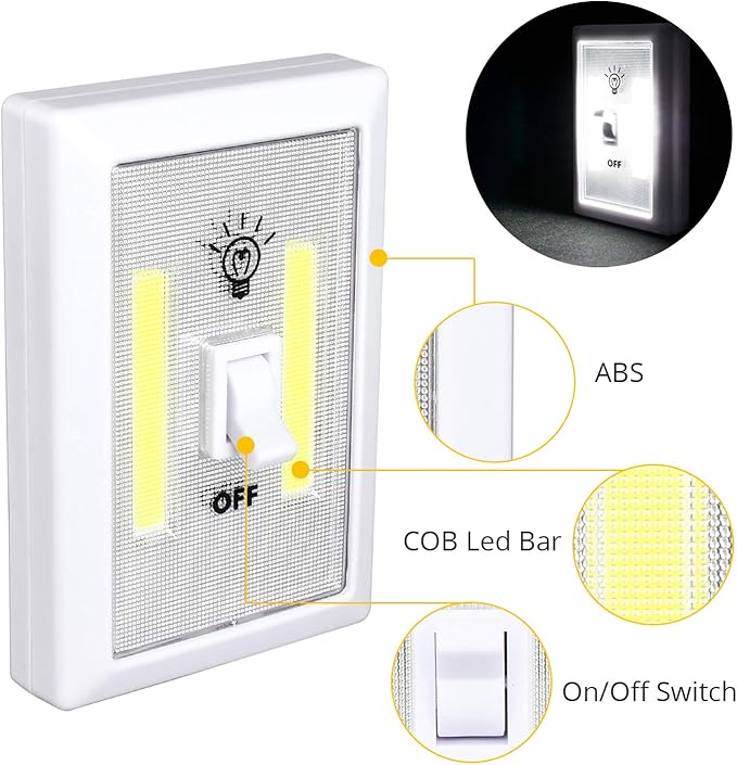Closet Light, Battery Operated Tap Light, Super Bright Switchlight, Stick On Light Wall Mount Under Cabinet Lighting, Push Night Light for Cupboard, Shed, Basements(4 Pack)