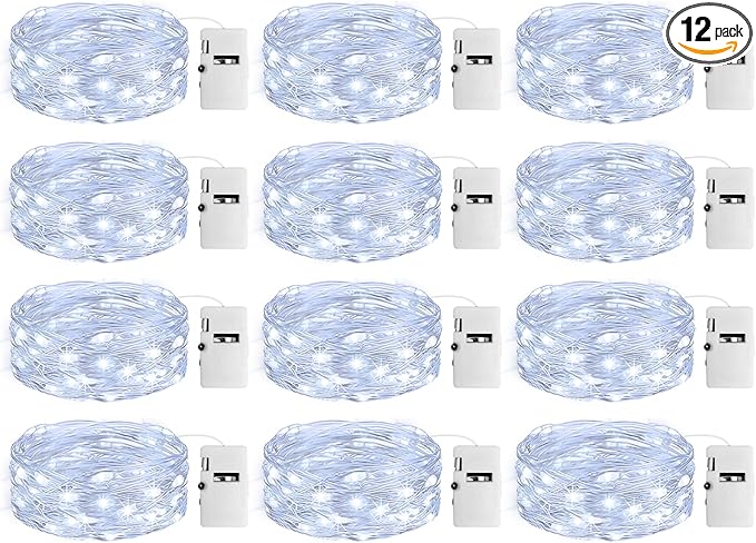 12 Pack Fairy Lights with Timer Battery Operated, 3 Modes 7ft Mini Waterproof String Light, 20 LED Bulk Twinkle Lights for Mason Jars Christmas Decoration Wedding Table Centerpieces,Cool White