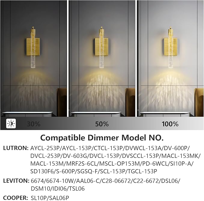 Gold LED Wall Sconce Set of Two with Bubble Crystal Stick Wall Light Modern Bathroom Vanity Light Fixture for Bedroom Bedside Hallway