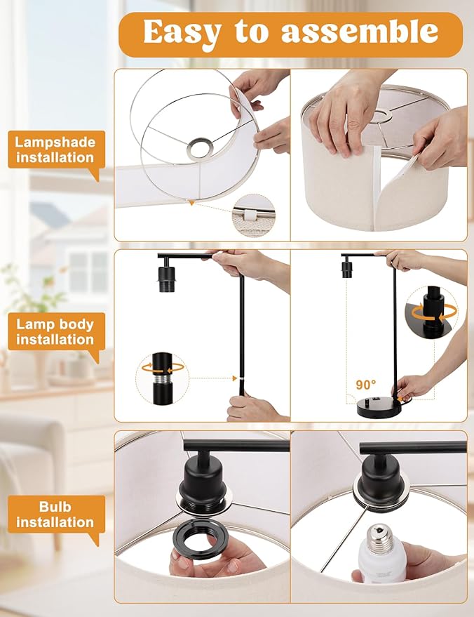 Innqoo Brown Side Table Lamp with USB Port and Outlet, Dimmable Nightstand Bedside Lamps with Linen Lampshade, Desk Lamp for Bedroom, Living Room, Guest Room, Home Office, LED Bulb Included