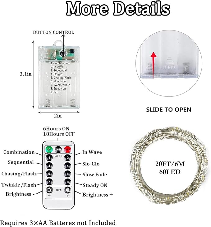 8 Pack Total 160FT 480LED Fairy Lights Battery Operated with Rmote, Waterproof Twinkle Lights with Timer Indoor Outdoor, Cuttable String Light for Bedroom, Classroom, Christmas Decor, Cool White