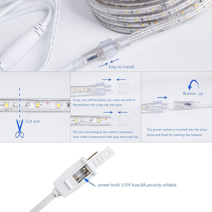 110V Led Strip Light Led Rope Lights Outdoor Indoor Use 3000K Warm White Waterproof Flexible Cuttable Connectable 131.2ft 40m 110V 2 Wire Ideal for Backyards Christmas Decorative Lighting