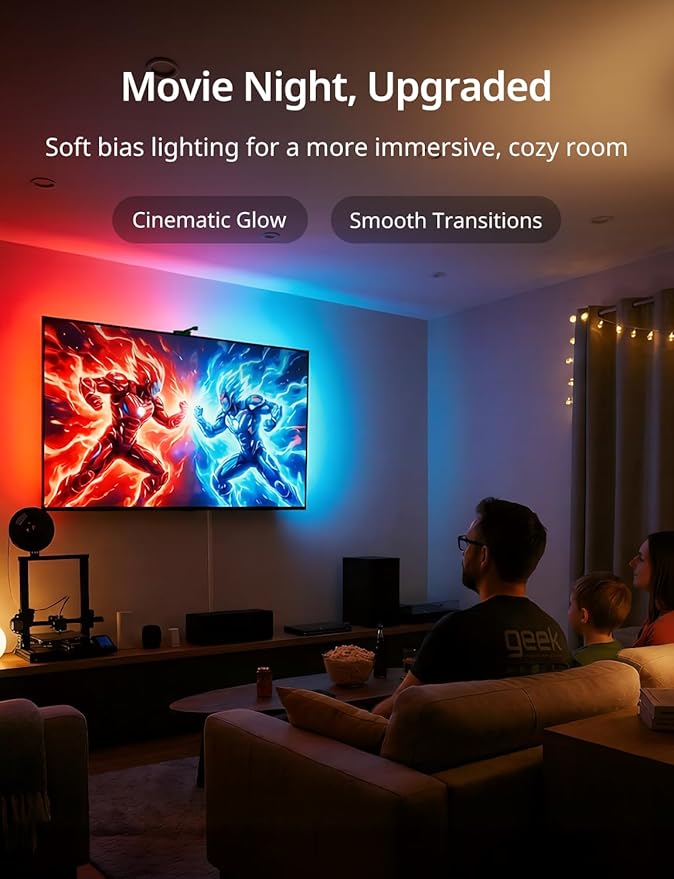 Ailofy TV Backlight with Camera, Color Changing 16.4ft LED Strip Lights Behind the Monitor, Full-Screen Sync to 75-85 inch TVs for Movie, Game&Music, Work with Alexa&Google Assistant, App Control