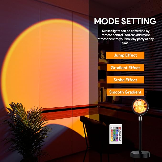 Sunset Lamp Projection Led Lights with Remote, Multicolor Night Light 360° Rotation Rainbow Lights 4 Modes Setting for Photography/Selfie/Party/Home/Living Room/Bedroom Decor, Gifts for Women