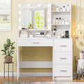 Vanity Desk with Lighted Mirror, White Vanity with 4 Drawers,Makeup Vanity with Storage Shelves and Power Outlet,10 Lights with 3 Color Modes Brightness Adjustable for Girls’ Bedroom (White)