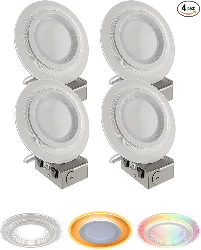 HALO 6” Dual Zone Smart Wi-Fi® Canless LED Light Powered by WiZ Pro 4 Pack, Dimmable Full Color w/SpaceSense, Smart Home Ready RLWZDZC6-4PK