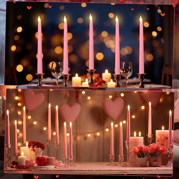 Baquler 120 Pcs Flameless Taper Candles with Remote and Timer 11" Battery Operated Candlesticks LED Flickering Faux Candles Warm Light for Wedding Holiday Party Home Decor (Pink)