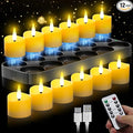 YiaMia 12 Pack Upgraded Rechargeable Tea Lights with Magnetic Wireless Charging Base, Flameless LED Candles with Remote and Timer, 100+H Battery Operated Candles for Votive Wedding Halloween Christmas
