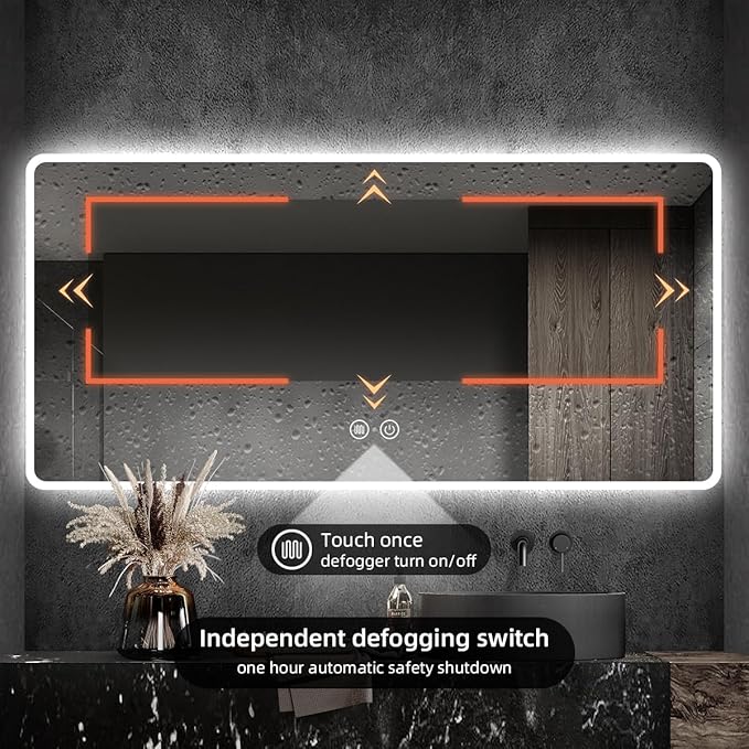 Led Mirror for Bathroom with Front Light and Backlit, Dimmable Anti Fog Wall Bathroom Mirror with Led Lights, Water Proof, Decor Vanity Mirror (36" L x 60" W)
