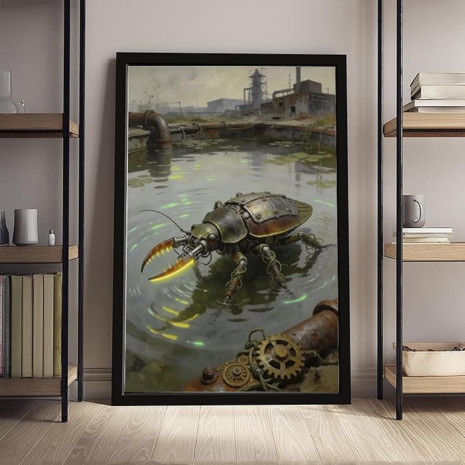 Framed Industrial Fantasy Wall Art for Living Room TV Wall Post Apocalyptic Style Home Decor 24x36in