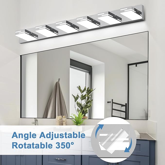 LED Modern Bathroom Vanity Light Fixtures, 6-Light 40-inch Dimmable Chrome Vanity Lights for Bathroom Lighting Fixtures Over Mirror, with 350° Rotatable Heads (Cool White 6000K)