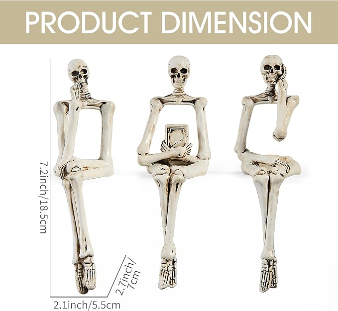 XINXUAN Halloween Decorations Skull Statue Home Decor - Modern Bookshelf & Desk Decor - 3 Piece Set (Retro - White)