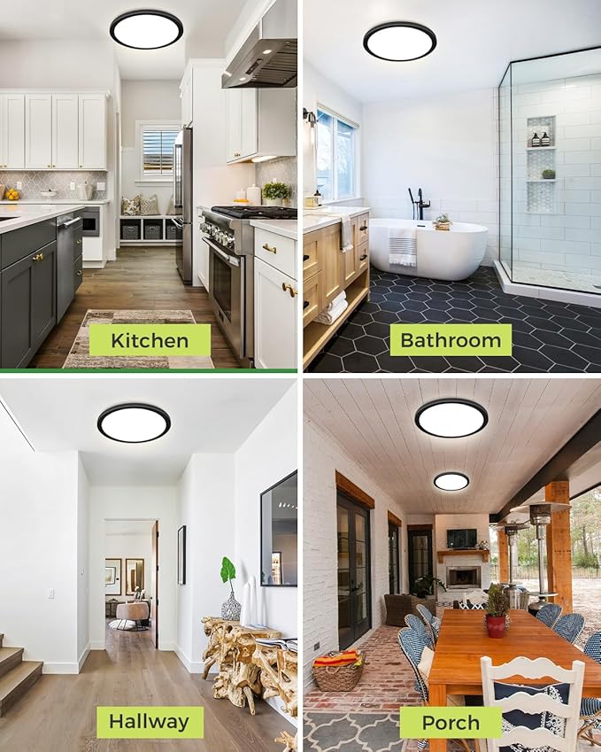 2PACK LED Flush Mount Ceiling Light Fixture Black, 9Inch 24Watt, 3000k/4500k/6000K Ceiling Light, Ultra Slim Flush Mount LED Ceiling Lamp for Bedroom, Living Room, Kitchen, Hallway