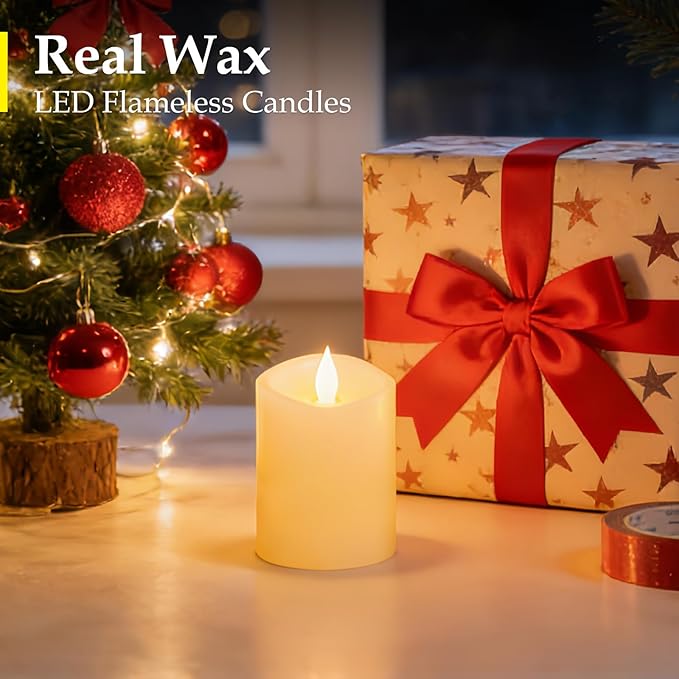 Realistic Flickering Flameless Candles with Timer - Battery-Powered 4 Inch Ivory LED Pillar Candle for Weddings, Valentine's Day & Indoor/Outdoor Decor - Safe for Kids/Pets (1-Pack)