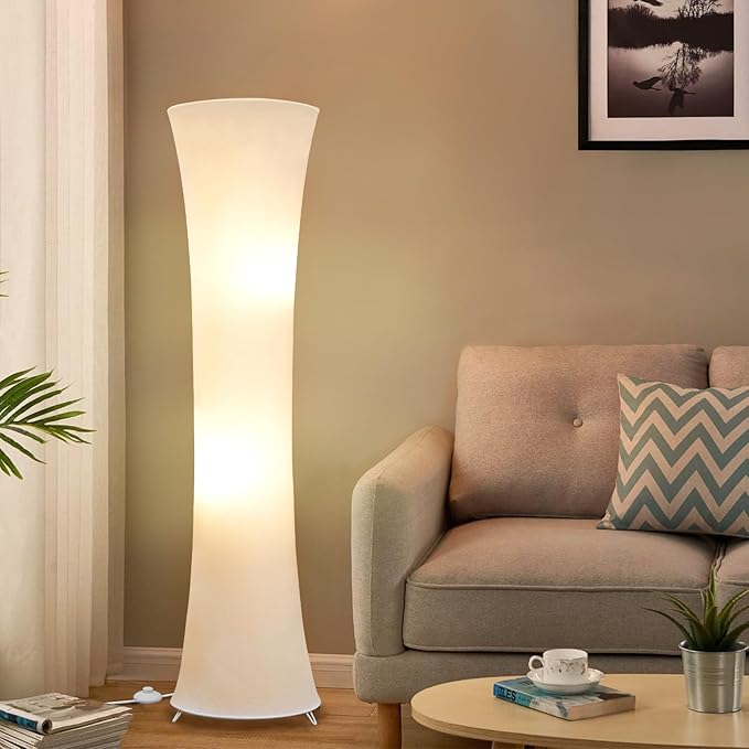 GyroVu 46“ Floor Lamp for Living Room, Color Temperature Adjustable Led Floor Lamps Column Floor Standing Lamp Corner Lamp for Bedroom, Office& Living Room-White Fabric Lampshade, Bulbs Include