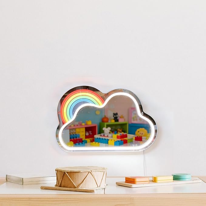 Cloud Rainbow Mirror with Light Neon Signs for Wall Decor，Makeup Mirror neon Sign Teen Girl Bedroom Becor for Birthday Christmas Halloween Thanksgiving