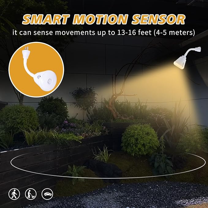 2 Pcs Plug in Motion Sensor Night Light Indoor LED Infrared Motion Detector Night Light for AC Outlet, Dusk to Dawn Sensor, 360° Rotating for Stairs Garage, 6W Warm White Light US Plug