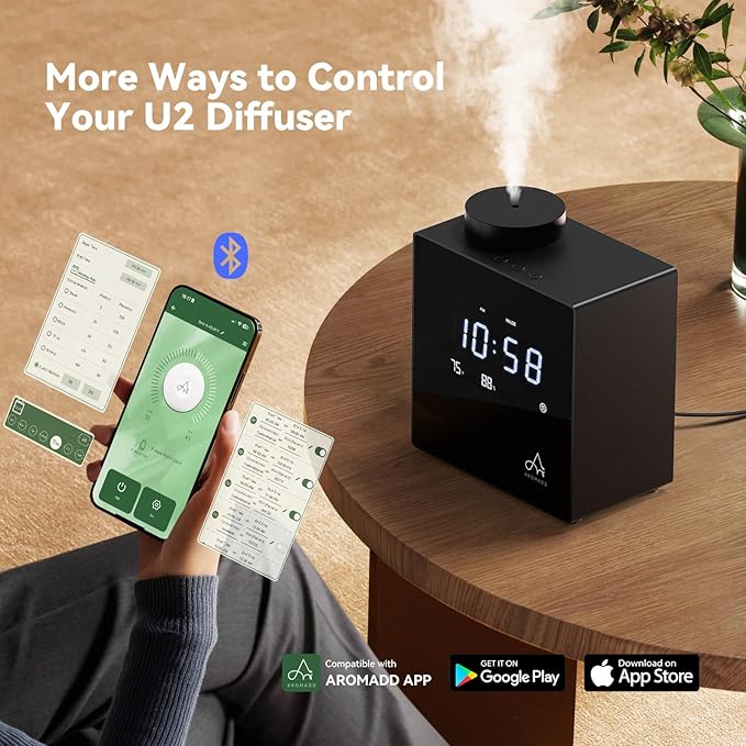 2026 Smart Waterless Diffuser, 2000 Sq.Ft Cold Air Scent Diffuser with Clock & Environmental Display | 7 Fragrance Levels, 9 Timer Settings, Hotel Collection Diffuser for Home & Large Rooms (Black)