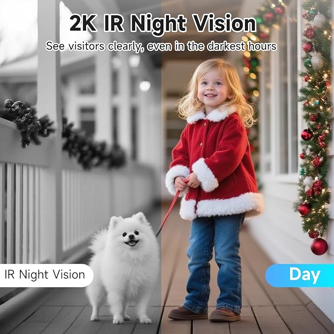 2K Dual Lens Video Doorbell Camera Wireless with Chime, 64GB SD Card, Voice Changer, 2.4G/5Ghz WiFi, Package Protection, 2-Way Audio, Night Vision, Compatible with Alexa