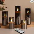 Eywamage 5 Pack Grey Glass Flameless Candles with Remote, Flickering Slim Tall LED Pillar Votive Candles Battery Included
