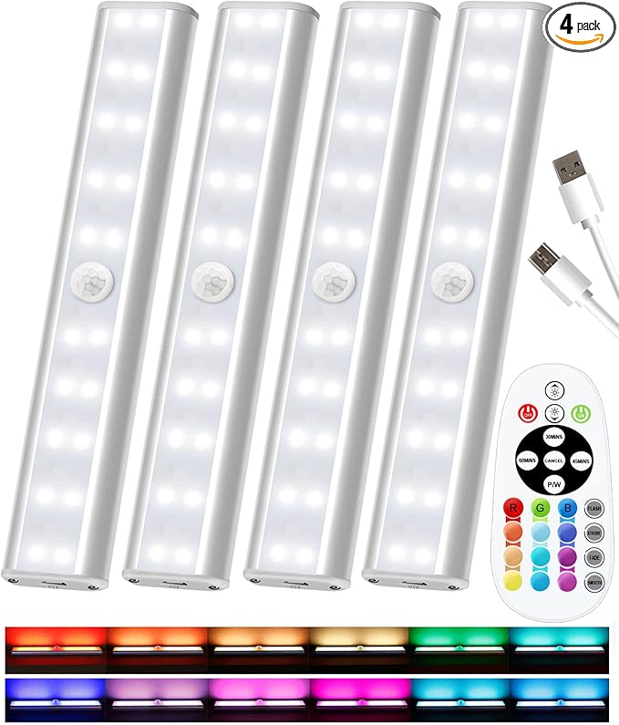 SZOKLED Under Cabinet Lights Wireless, 48-LED Under Cabinet Lighting Rechargeable, Closet Light with Timer & Dimmable, Under Counter Lights for Kitchen Shelf Pantry Desk (4 Packs)