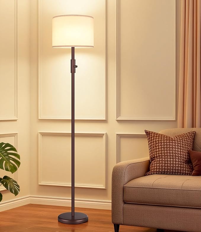 【Upgraded】 Dimmable Floor Lamp, Modern Floor Lamps for Living Room, Standing Lamp with Linen Shade, Tall Lamp for Bedroom Office Dining Room- Brown